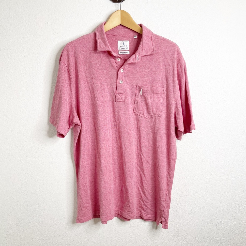 Johnnie-O Hangin Out Mens Large Pink Heathered Cotton Modal Stretch Polo Shirt